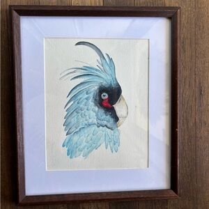 Vintage Framed Blue Parrot Art Print